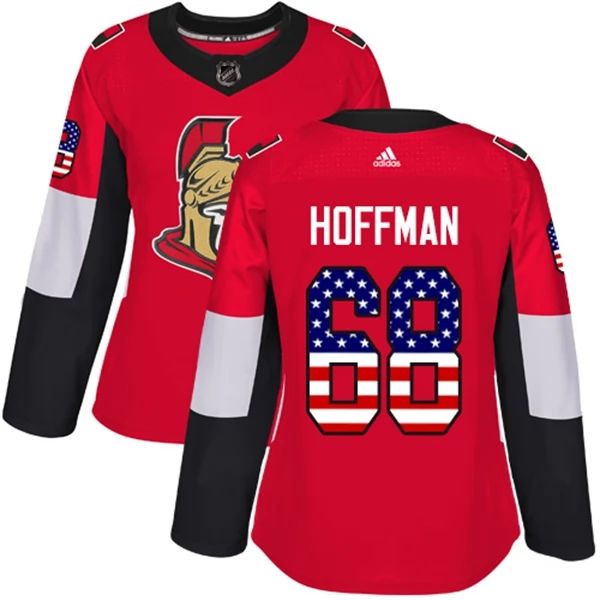 Damen Ottawa Senators Trikot Mike Hoffman 68 Rot USA Flag Fashion Authentic